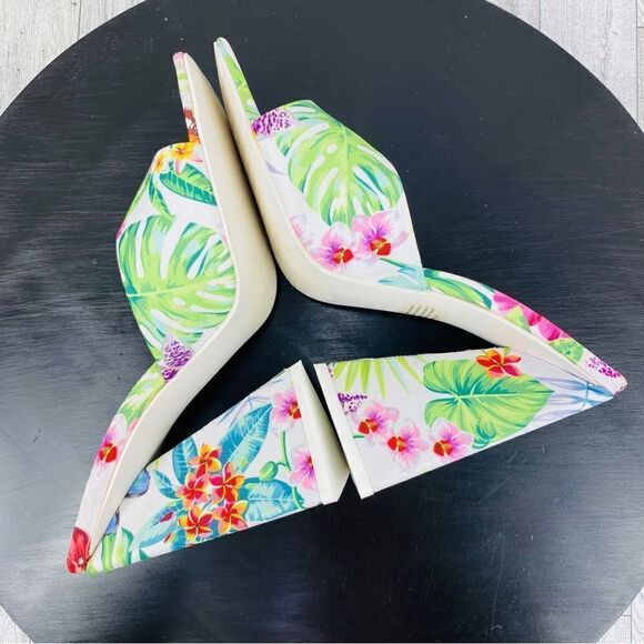 Torgeis Paradise Tropical Floral Flare Heel Mule Sandals White Multi 6.5 - Picture 5 of 11